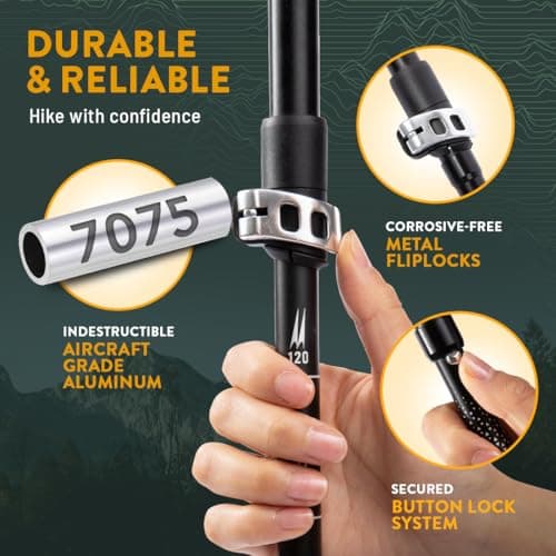 Hiker Hunger Folding Walking Stick, Folding Trekking Poles, Hiking Sticks Foldable Hiking Poles for Men Walking Sticks for Seniors Trekking Poles for Hiking Collapsible Walking Sticks (Black, Small) — view 3