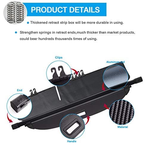 Powerty Only Fit for Cargo Cover Hyundai Tucson 2016 2017 2018 2019 2020 2021 Retractable Trunk Shielding Shade Cargo Luggage Cover Carbon Fiber Texture (Updated Version:no Gap) — view 4
