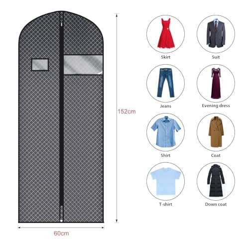 Univivi Garment Bag for Dresses, 60 inch Clothes Covers, 5 Pack, Black — view 2