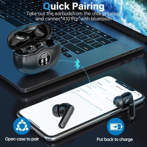 Wireless earbuds, Bluetooth 5.3 Ear buds Earphones with LED Digital Display — view 2