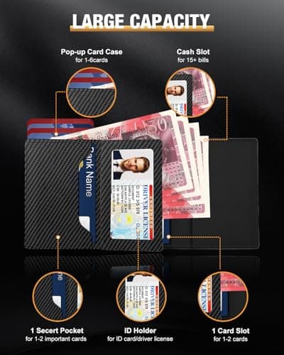 RFID Blocking Leather Wallet, Slim Wallets for Men UK with 11 Cards Slots, Cash Slot & ID Window & Coin Pocket, Minimalist Pop Up Credit Card Holder with Magnetic Closure, Card Cases with Gift Box — view 2