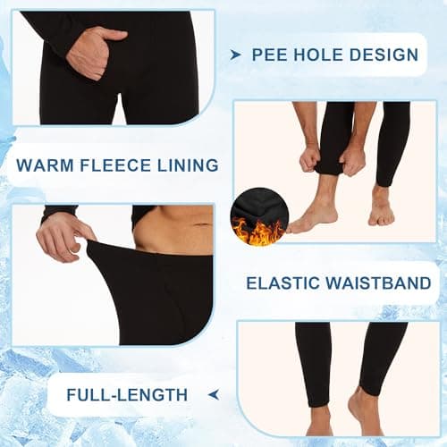 HIPOWER Men's Thermal Underwear Long Johns Bottoms Fleece Lined Pants Black — view 4