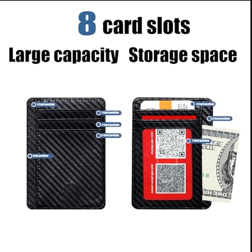 Jidyllic Men Card Holder Wallet,Slim Leather Wallet Minimalist Credit Cards Holder 8 Cards and Bank Notes Ideal for Travel 1 ID Window Minimalist Small Size (Rhombic) — view 4