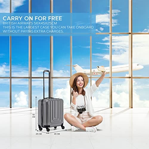 Flight Knight Premium Hard Shell Lightweight Cabin Suitcase - 8 Spinner Wheels - Built-in TSA Lock & USB Port - Luggage Approved for Airlines Including easyJet Large Cabin - 56x45x25cm — view 2