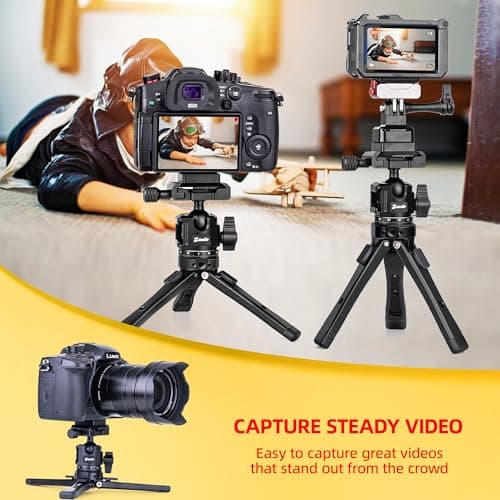 Zeadio Heavy Duty Metal Tripod Kit with Arca Ball Head - Universal Phone Vlogging Kit, Cell Phone Stand & Travel Tripod for iPhone/Android, Camera, Gimbal, Action Cam etc — view 4