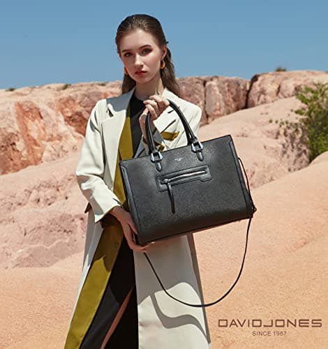 David Jones - Women's Large Top-Handle Handbag - Shopper Tote Bag PU Leather - Business Work School Satchel Briefcase - Big Capacity A4 Shoulder Crossbody Bag - Elegant Travel Student - Black — view 2