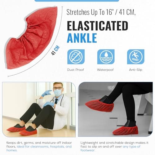 TYGA Waterproof Shoe Covers Disposable, CPE, Red, Pack Of 100 — view 3