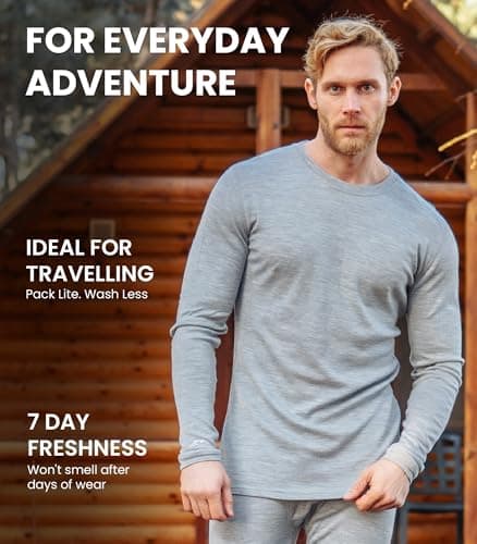 100% Merino Wool Base Layer Men - Long Sleeve Thermal Shirt + Hiking Socks (XX-Large, 250 Olive) — view 5