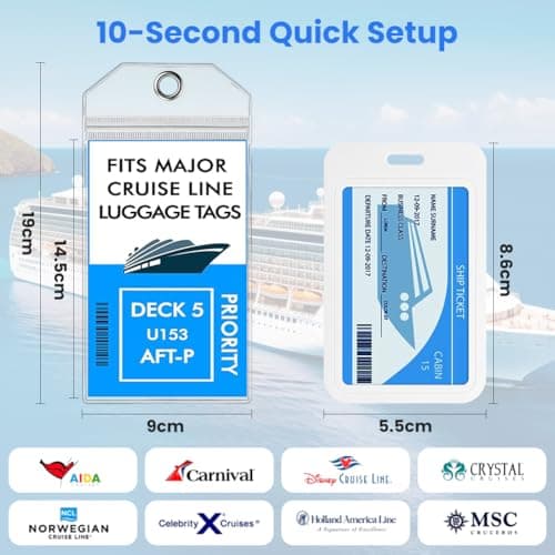 Vicloon Cruise Luggage Tag Holder, 4Pcs Waterproof Cruise Luggage Tags, 4 Magnetic Hooks, 2 Luggages Tags with Lanyards for Ship Cards, with Steel Loops & Zip Sea Compatible with SC, NCL, Costa, P&O — view 2