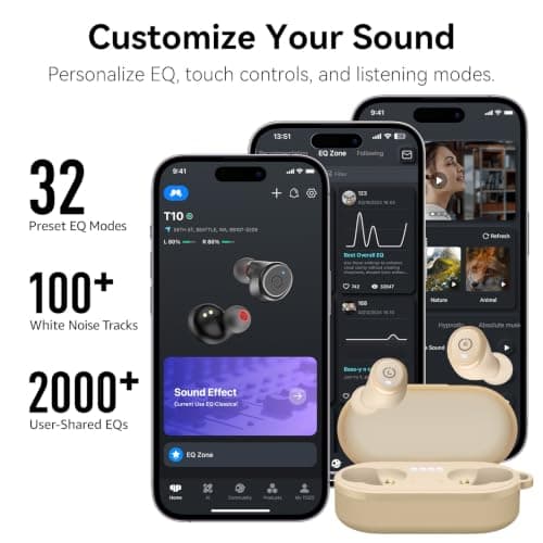 TOZO T10 2026 Wireless Earbuds Bluetooth 5.3 Headphones, App Customize EQ, Ergonomic Design, 55H Playtime, Wireless Charging Case, IPX8 Waterproof Powerful Sound in-Ear Headset Khaki — view 6