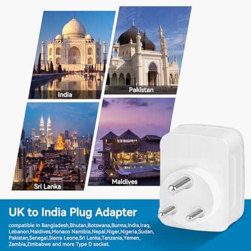UK to India Plug Adapter,SHUOMAO Grounded UK to 3 Pin India Travel Adapter — view 4