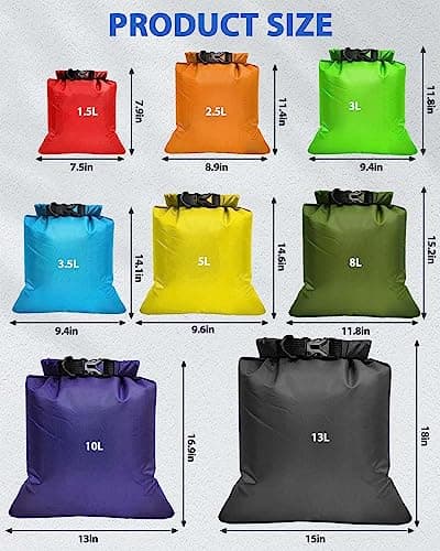 MOXTOYU Dry Bags Waterproof Set 8 Pack, 13L-1.5L Organizer Storage Bags for Camping Outdoor Hiking Fishing Cycling Dry Sack — view 2