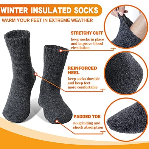 Welwoos Heated Thermal Socks for Women Winter Warm Ski Thick Boot Insulated Gift Socks Stocking Fillers for Women 3 Pairs (Grey & Black A,L) — view 4