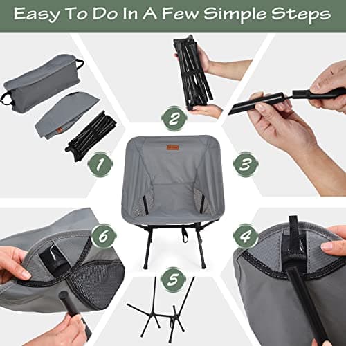 Rainberg Ultra Lightweight Camping Chair, Folding Chair, Camping Chairs for Adults, Foldable Garden Outdoor Picnic BBQ Chairs. (Pack of 1, Grey) — view 5