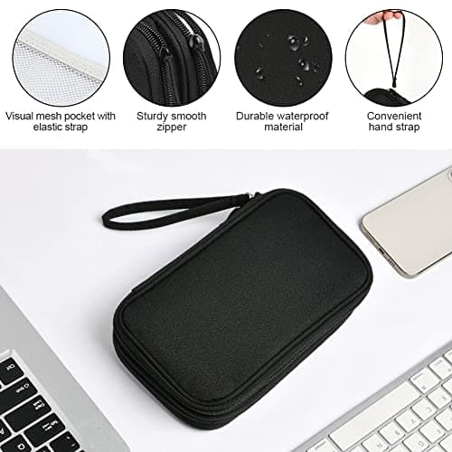 AMFUN Hard Drive Case, Universal Cable Bag with Inner Compartments Mesh Pockets, Portable Organiser Bag for Electronics Accessories, Black Travel Bag Carrying Hard Case (L) — view 4