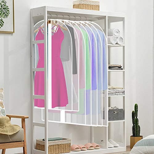 8 Pack Breathable Clothes Covers Bags with Zip, Waterproof Dustproof Garment Protector Bags Moth Proof Dress Bag Covers Damp-proof Mens Suit Storage Bag for Wardrobe Storage and Travel(White) — view 6