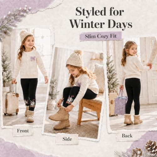 JinBei Girls Fleece Lined Leggings Thick Warm Trousers, 3-4 Years, Black — view 5