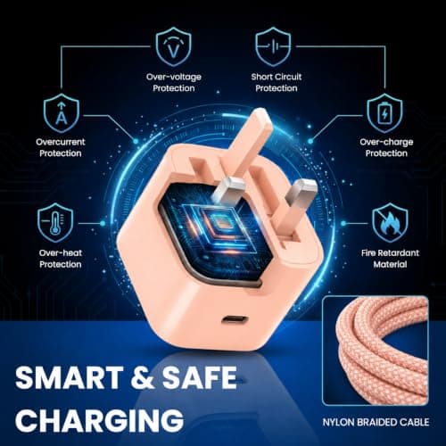 Vitalcable Pink Fast Charging Plug with 2m USB-C to USB-C Charger Cable for Charging & Data transfer, Compatible with iPhone 15, 16, 17 Pro Max, Samsung S26, S25, iPad & More -Next day delivery! — view 3