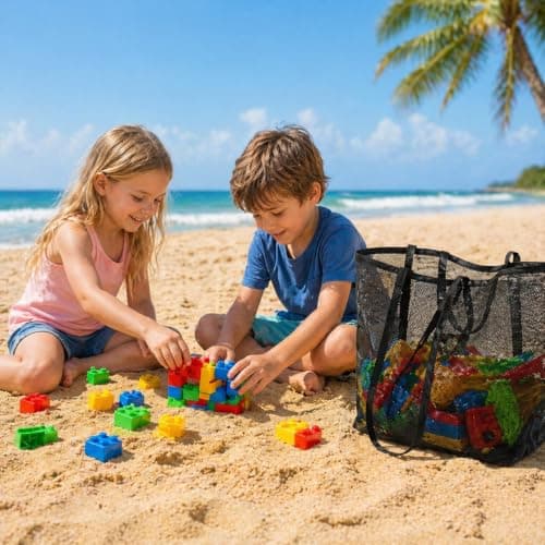 Crownflux Large Black Mesh Beach Bag for Men Women, Foldable Beach Tote — view 2