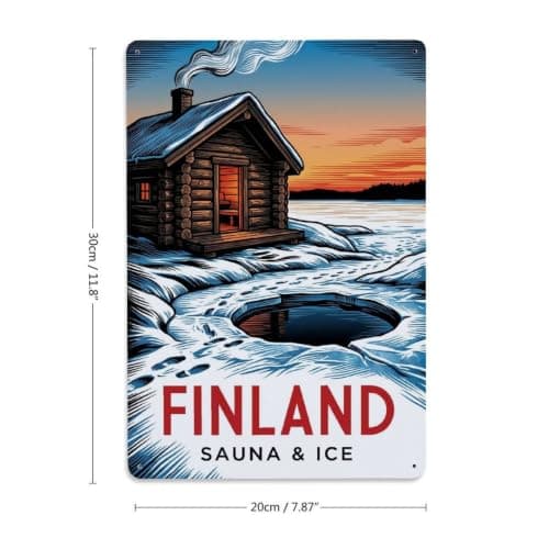 Finland Sauna Ice Cabin Winter Travel Arctic Metal Tin Sign — view 2