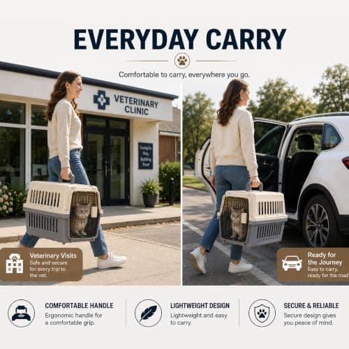 IHANA Hard Shell Cat Carrier with Secure Metal Door for Cats & Small Dogs — view 5