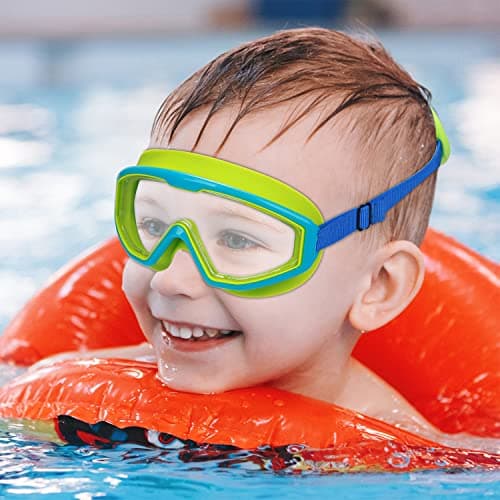 RUIGAO Kids Swim Goggles Age 4-12, Toddler Goggles No Tangle, Child Swimming Mask/Bungee Strap/Soft Band (1PK - Blue Fish) — view 6
