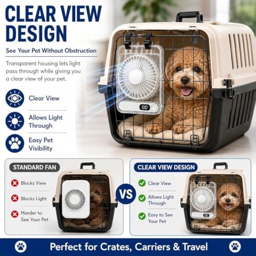 Dog Crate Fan, Rechargeable USB Pet Cooling Fan with Digital Battery Display, 5 Speed Quiet Kennel Fan with 180° Adjustable Airflow for Dog Crates, Carriers, Cages and Travel — view 2