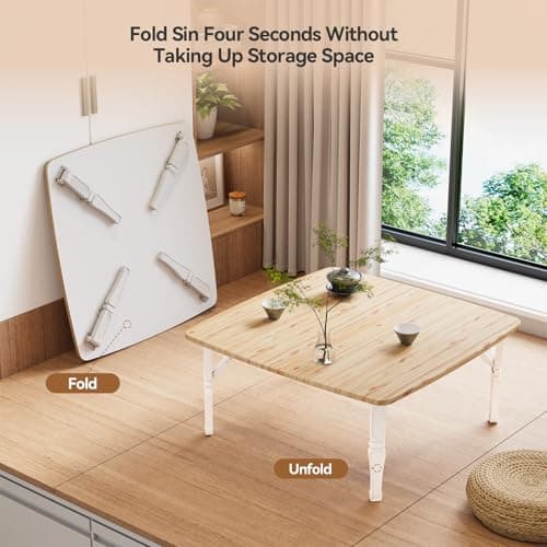 Warmiehomy Folding Dining Table Foldable Table Diner Tea Coffee MDF Childrens Kids Table Playroom,Natural,60 x 60 x35cm — view 5