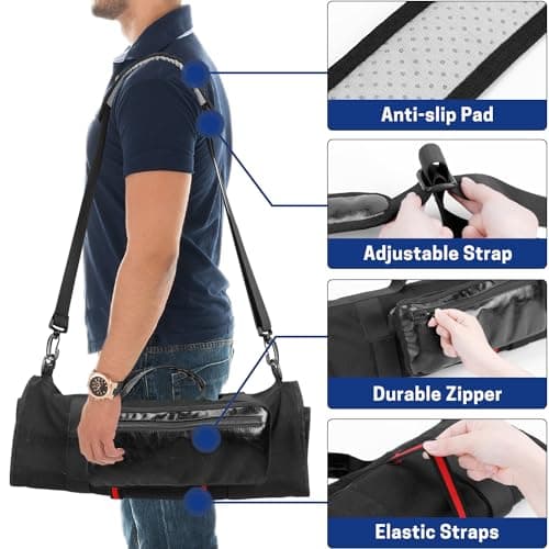 WISEPRO Chefs Knife Roll Bag, Heavy Duty Canvas & Leather Knife Case, Waterproof Knife Case with 10 Slots & 1 Detachable Storage Bag, for Home Kitchen Camping Hiking (Black) — view 3