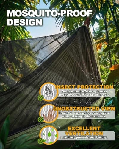 Zumhigh Camping Hammock 290x140CM with Mosquito Net, Ultra Lightweight Durable 210T Parachute Nylon Travel with Tree Straps Easy to Setup Hammock Camping for Outdoor — view 5