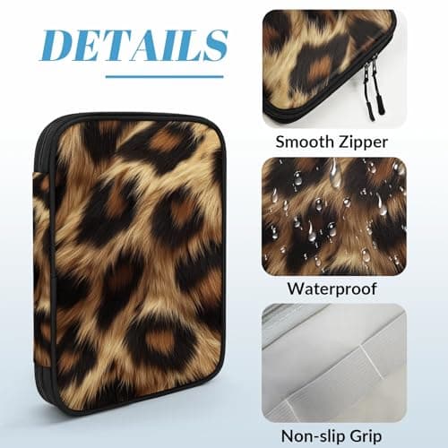 Mintoprints Leopard Print Travel Electronic Organizer Case, Wild Safari Skin Slim Cable Management Bag for Game Console & Accessories, Portable Double Zipper Pouch with Mesh Pockets & Elastic Straps — view 5