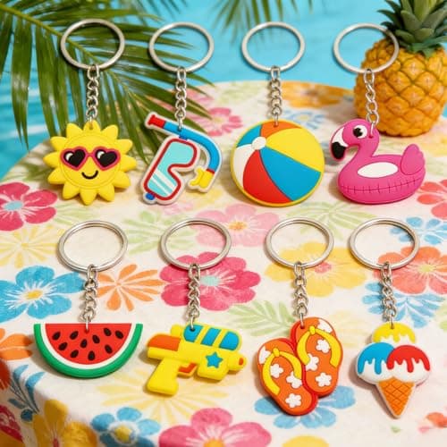LYhsmg 8 Pack Summer Keychains for Kids, Hawaiian Party Favours, Beach Fruit Keyrings for Party Bag Fillers, Pool Party Decorations and Classroom Prizes — view 4