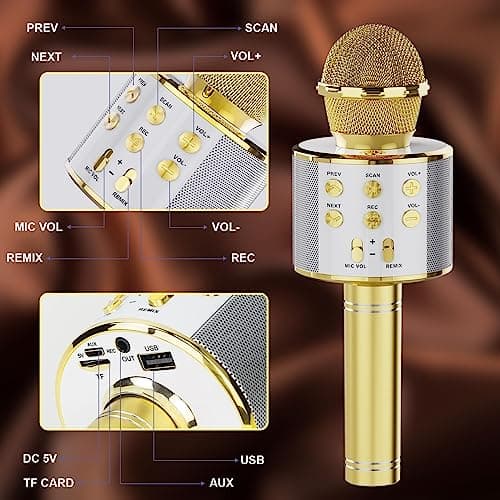 Wireless Bluetooth Karaoke Microphone 2 Pack, Gold&Rose, for Party Home KTV — view 3