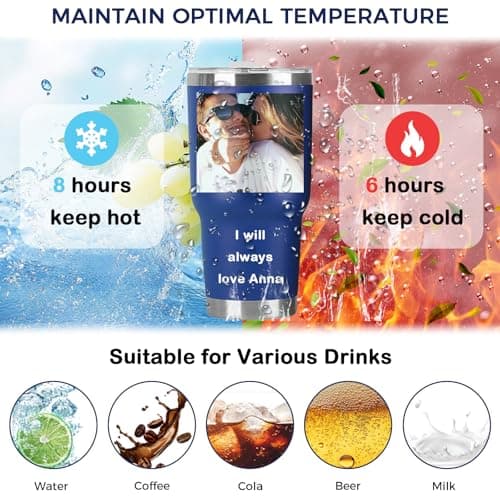 Personalized Tumbler with Picture, Name Logo Photo, Coffee Tumbler Mug 30oz Insulated Stainless Steel Custom Travel Mug Cup Gift for Men Women Dad Mom Birthday Xmas Valentines — view 5