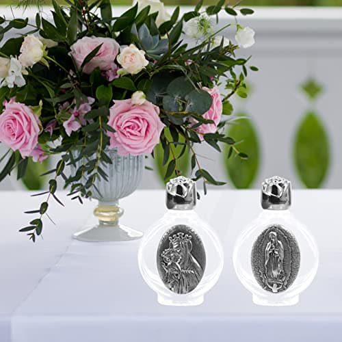 HOMSFOU Embossed Holy Water Bottle Glass Refillable Decorative Bottle for Holy Water Anointing Oil or Perfume Portable Small Vial for Church Baptism Wedding Favors 2 X 2.76 X 1.65 in — view 3