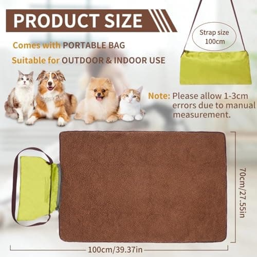Adiwo Portable Pet Throw Blanket, 100x70cm Foldable Waterproof Reversible Floor Mat for Dogs Cats, Large Washable Dog Bed Blanket for Indoor Outdoor Camping Travel — view 2