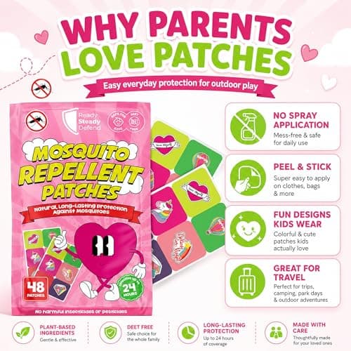 Mosquito Patches - Pack of 48, DEET-Free Mosquito Repellent for Kids, Long-Lasting Protection, Safe Alternative to Spray, Holiday Essentials for Kids, Perfect for Indoor & Outdoor Use - Girls Patches — view 4