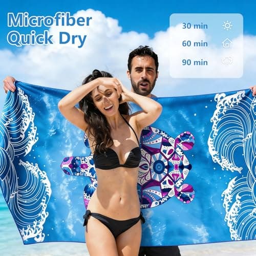 Luckezo 2 Pack Thin Lightweight Microfiber Beach Towel, Oversized 180 x 90 cm Big Extra Large Microfiber Sand Free Towels, for Travel Sports Pool Swimming Bath Camping Yoga Girls Women Men Adults — view 4