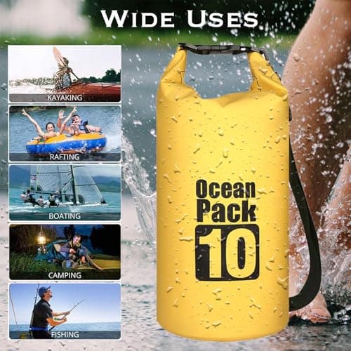 MORAINJAY 10L Yellow Dry Bag,Waterproof Bag with Single Adjustable Shoulder Strap,Middle Capacity Dry Sack 2L 5L 10L 15L 20L 30L for Outdoor Camping,Rafting,Swimming,Boating,Surfing — view 4