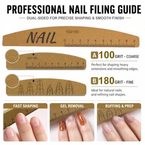 12 Pcs Professional Nail Files – Reusable Half‑Moon & Oval Tip Emery Boards, Multi‑Grit for Natural, Acrylic & Gel Nails, Manicure Pedicure Tools, Bulk Salon Supplies，Rubber 100/180 – Half‑Moon — view 4