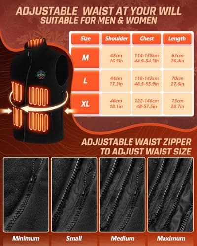 Heated Vest with 20000mAh Power Bank & 9 Heating Pads, 2025 Upgrade 5V/7.4V Adjustable Waist Circumference 3 Temperature Level Winter Lightweight Material with Hood Warmth Preservation, Size M — view 6