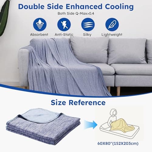 KoolShiro Cooling Blanket,150x200cm,Summer Blankets with Double Sided Cold Effect, Arc-Chill Q-Max>0.5 Cool Fiber, Breathable Lightweight Blankets for Hot Sleepers Night Sweats (Blue) — view 2