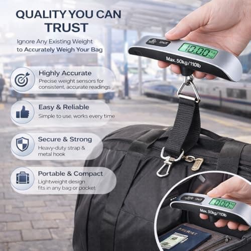 Suplexity Luggage Scale Portable Hanging Travel Weight Scale 50kg/110lb Capacity LCD Display Tare Function Lightweight Compact for Suitcases Travel Airport — view 5