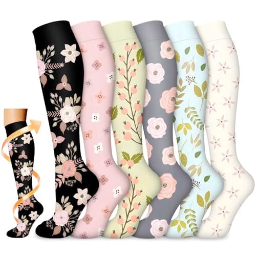flintronic 6 Pairs Compression Socks for Women & Men, 15-20 mmHg Travel Flight Socks, Enhanced Circulation & Athletic Support, Compression Stockings for Running, Flying, Nursing(14-19in)