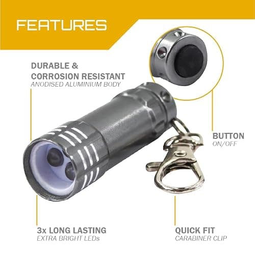 Uni-Com Keyring Torch with Carabiner Clip – Compact LED Keychain Flashlight, Aluminium Housing, Long-Life Batteries Included for Keys, Handbags, Backpacks, Belt Loops, Silver — view 4