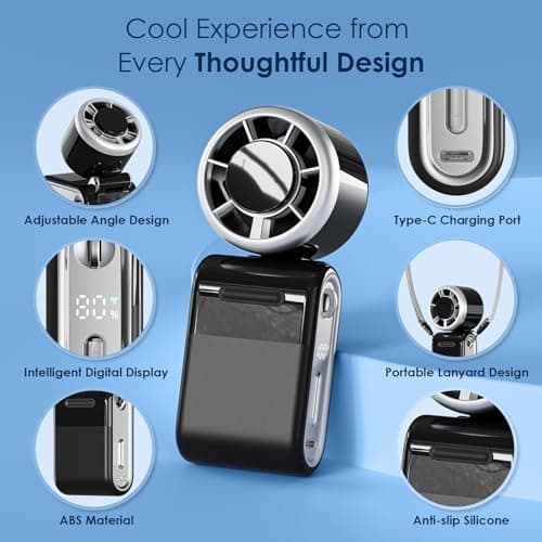 GEMWON Portable Handheld Turbo Fan High Speed, 100 Speed 12H Cooling, Small Hand Held Fan, Rechargeable Mini Personal Hand Fan, Battery Operated Neck & Desk,Travel Essentials, Holiday Gifts Black — view 6