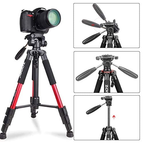 ZOMEI Q111 55-inch Smartphone Tripod Flexible Aluminum Travel Tripod (Red) — view 4