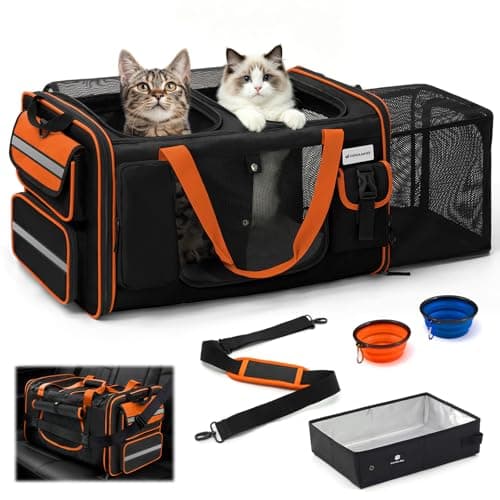 Odoland Extra Large Cat Carriers for 2 Cats Expandable