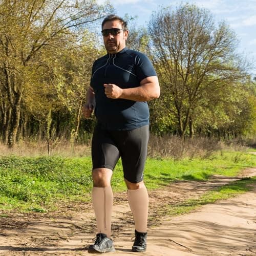 PUTUO Plus Size Compression Socks: Wide Calf Zip Flight Sock Women Men Extra Large Graduated Open Toe Support Stockings for Travel Beige XXL 1Pairs — view 5