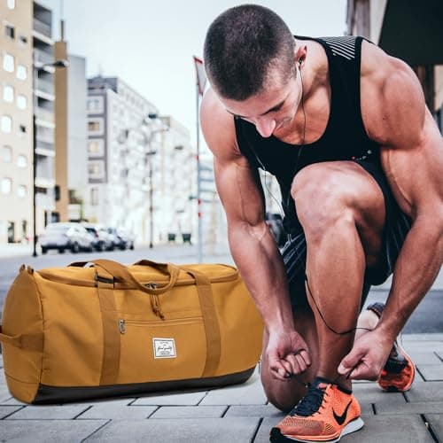 Lyweem Sports Gym Bag Men - 60L Large Travel Duffle Bag with Shoe Compartment, Weekend Holdall Bags, Overnight Duffel Bag Backpack, Brown — view 6